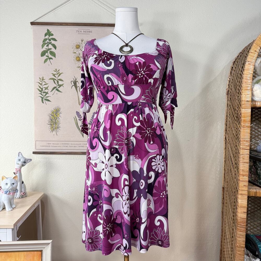 Vtg 90s Y2k Floral Babydoll Mini Dress Boho Hippie Fairy Retro Mod 70s Style S M